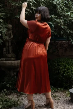 Clearance Baltic Born Poppy Satin Midi Dress | Rust