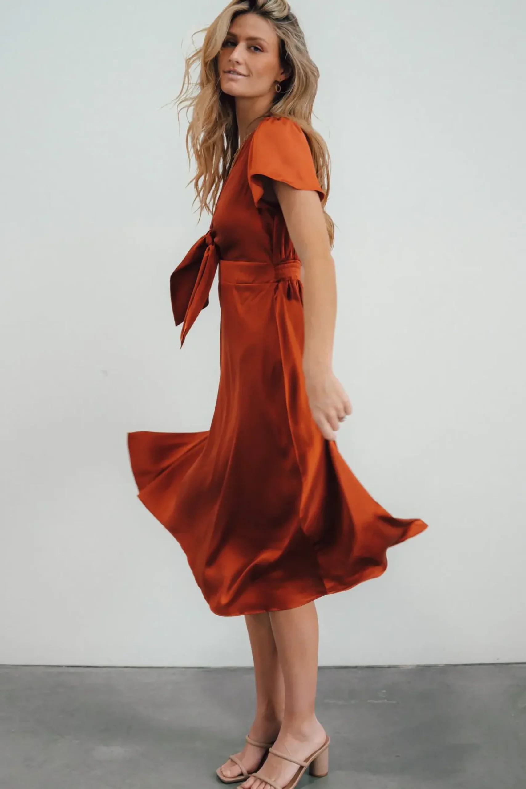 Clearance Baltic Born Poppy Satin Midi Dress | Rust