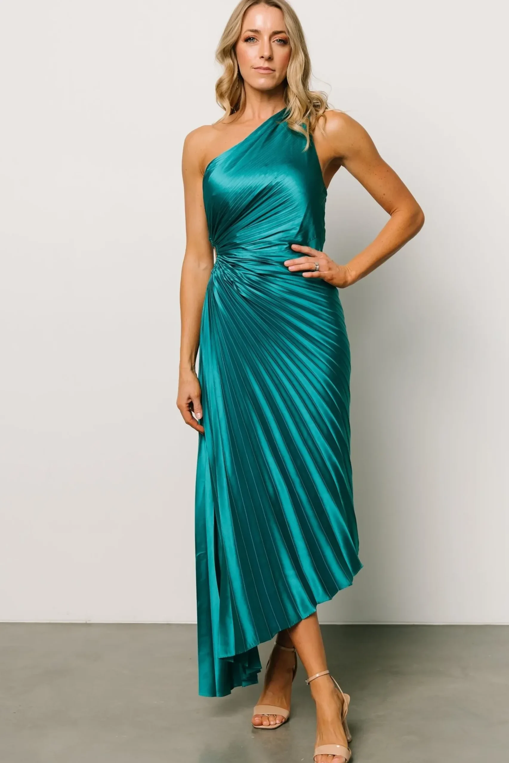 Fashion Baltic Born Presley One Shoulder Pleated Dress | Green