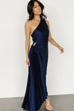 Best Baltic Born Presley One Shoulder Pleated Dress | Midnight Blue