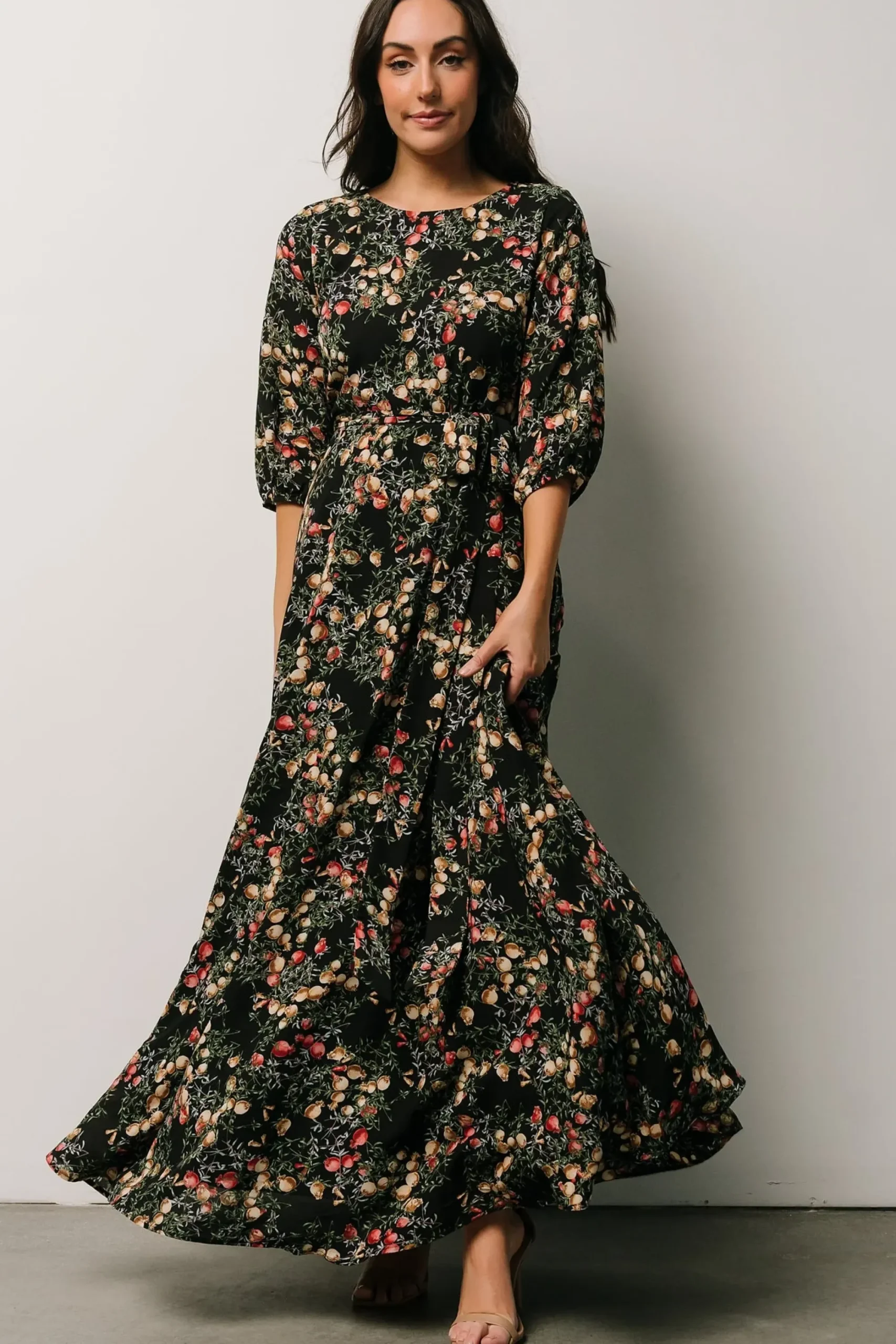 New Baltic Born Rebecca Maxi Dress | Black Pomegranate Print