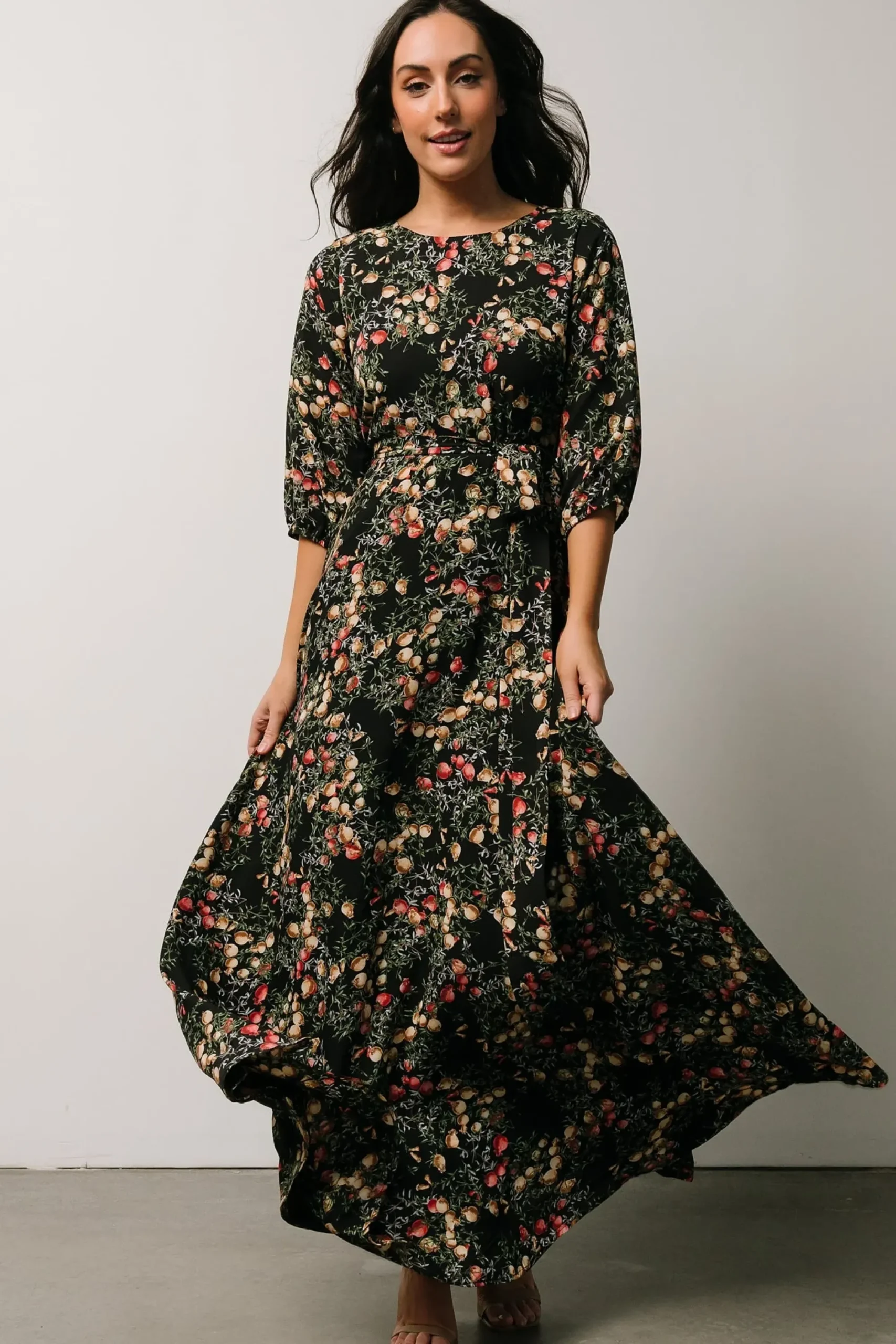 New Baltic Born Rebecca Maxi Dress | Black Pomegranate Print