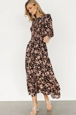 Clearance Baltic Born Rochelle Smocked Midi Dress | Black Multi Floral