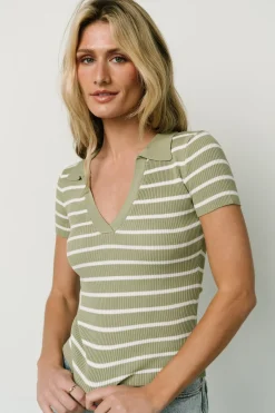 Clearance Baltic Born Ryan Ribbed Knit Top | Olive Stripe