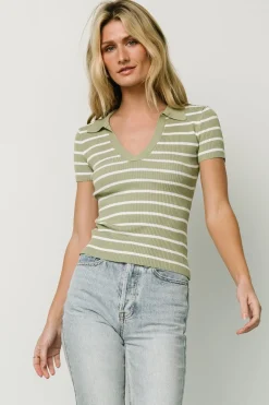 Clearance Baltic Born Ryan Ribbed Knit Top | Olive Stripe