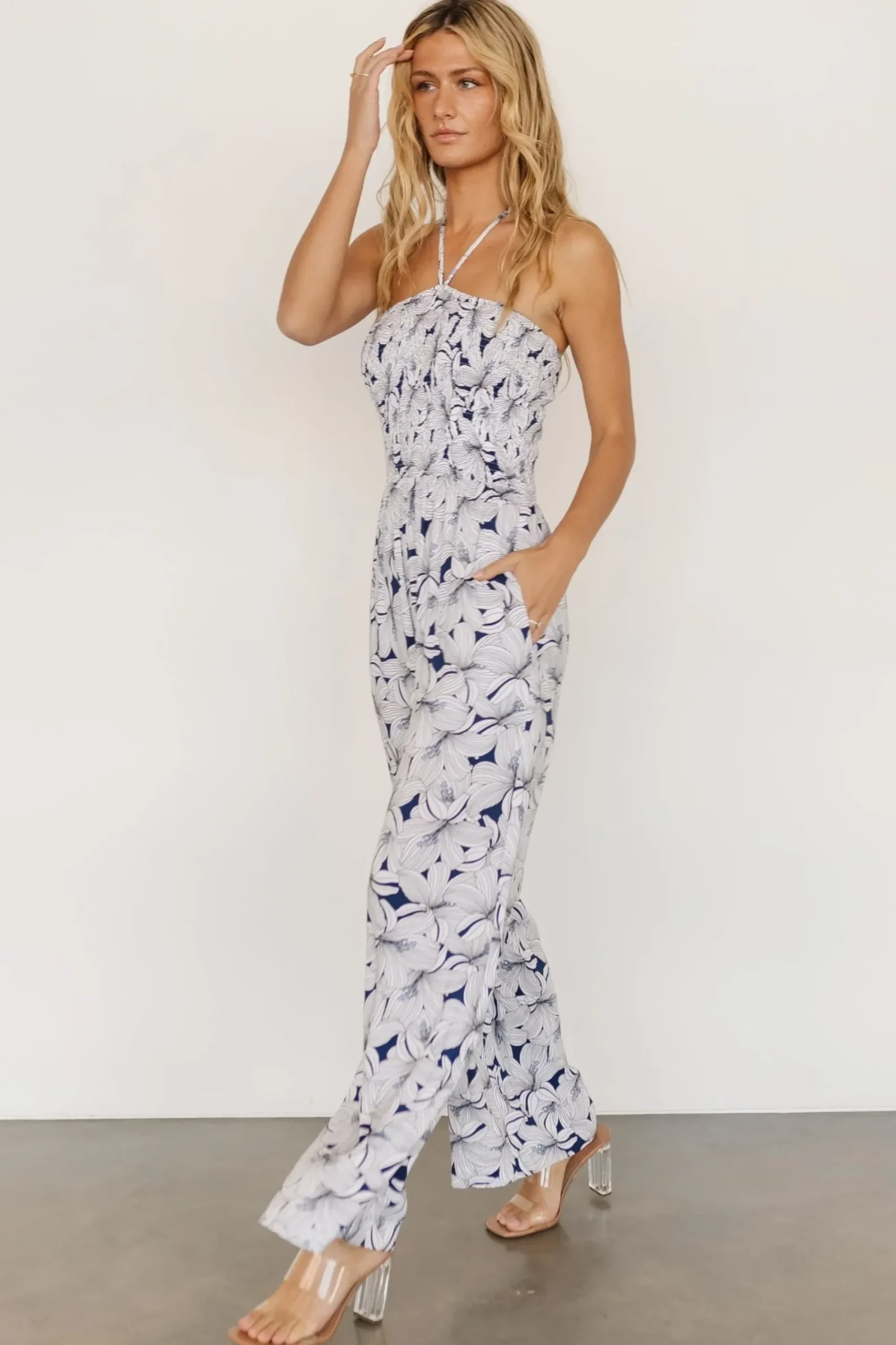 Hot Baltic Born Santa Ana Halter Jumpsuit | Navy + White