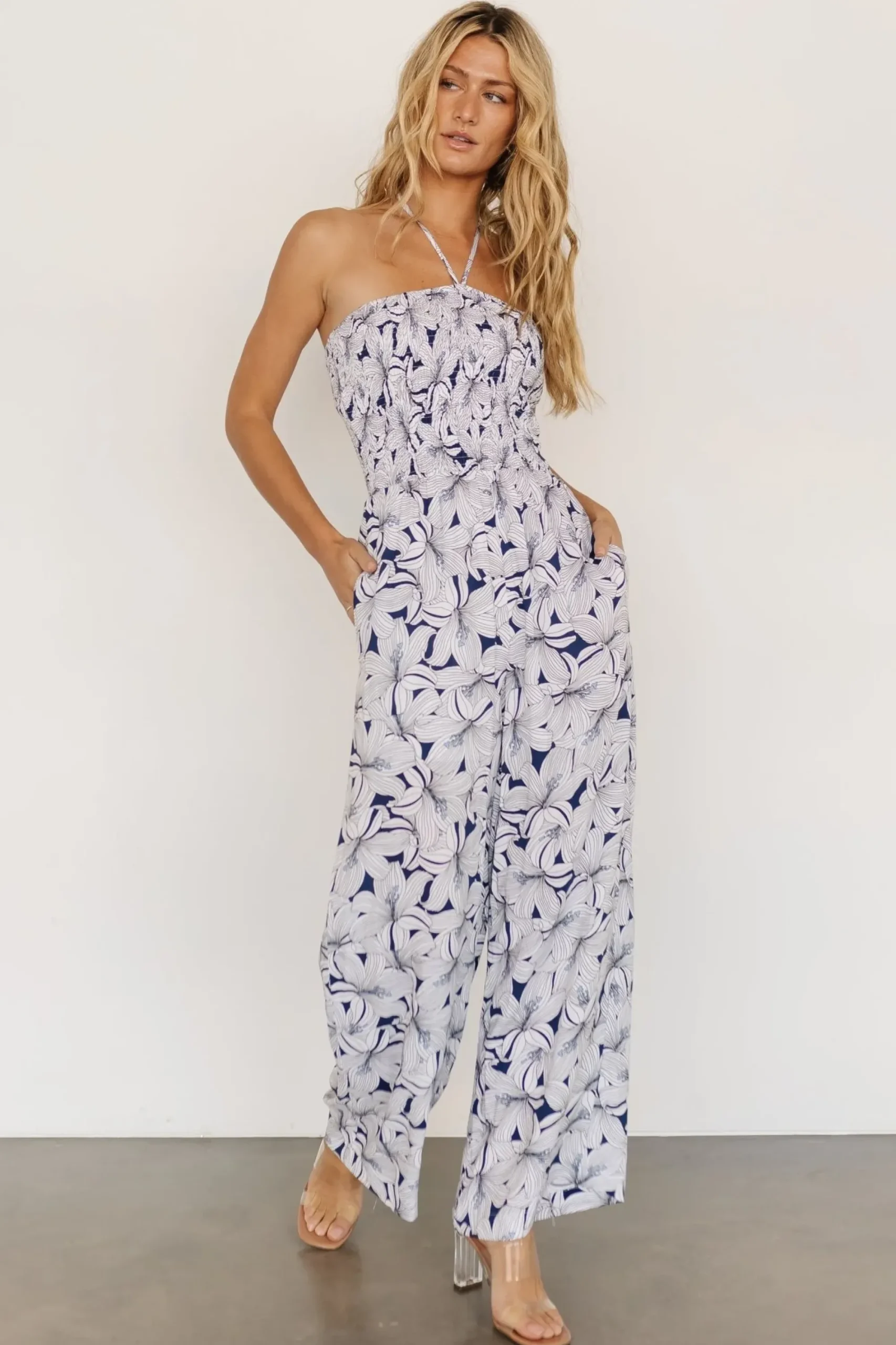 Hot Baltic Born Santa Ana Halter Jumpsuit | Navy + White