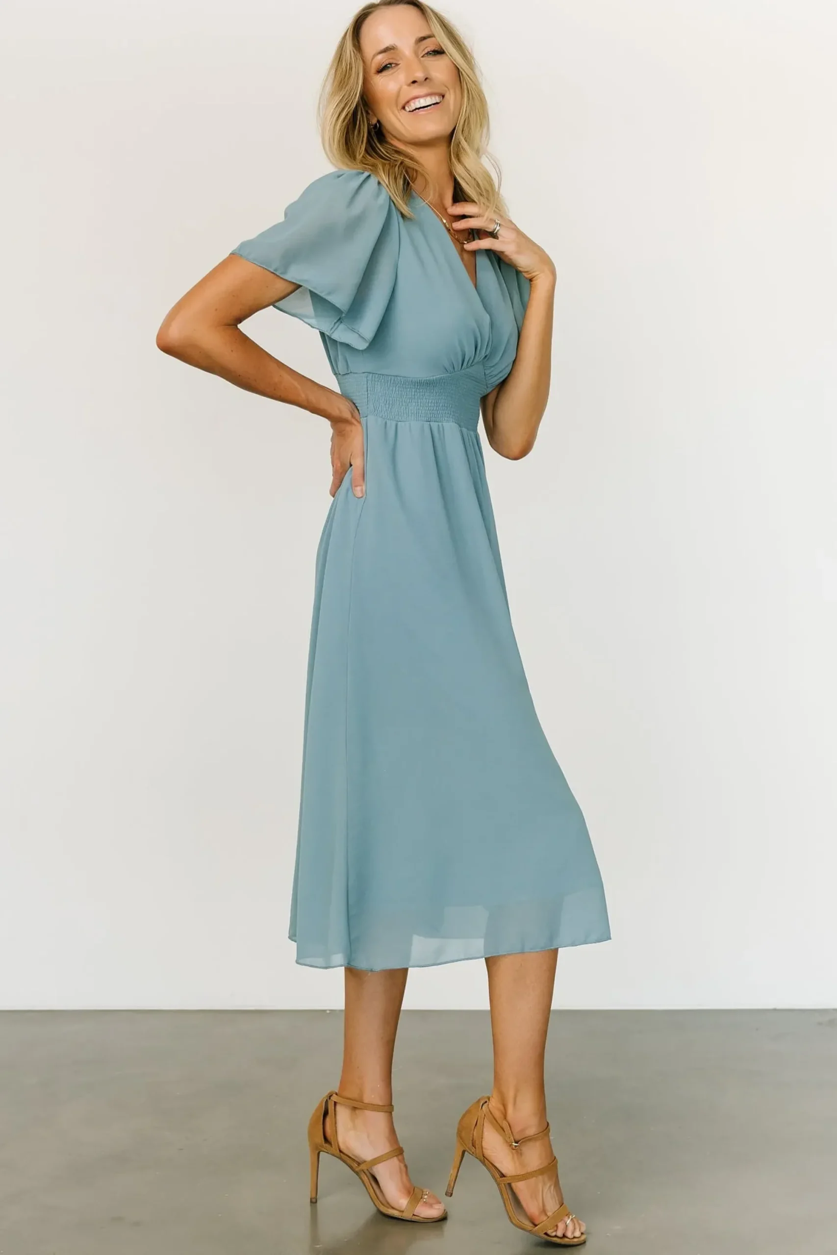Hot Baltic Born Sarah Smocked Midi Dress | Lagoon Blue