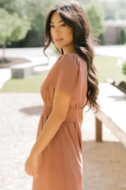 Fashion Baltic Born Sarah Smocked Midi Dress | Rosy Brown