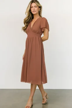 Fashion Baltic Born Sarah Smocked Midi Dress | Rosy Brown