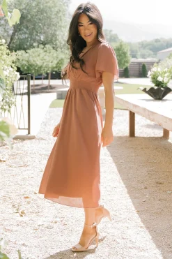 Fashion Baltic Born Sarah Smocked Midi Dress | Rosy Brown