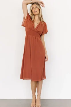 Discount Baltic Born Sarah Smocked Midi Dress | Terracotta