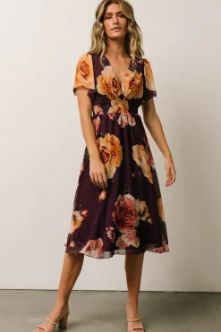 Online Baltic Born Sarah Smocked Midi Dress | Eggplant Floral