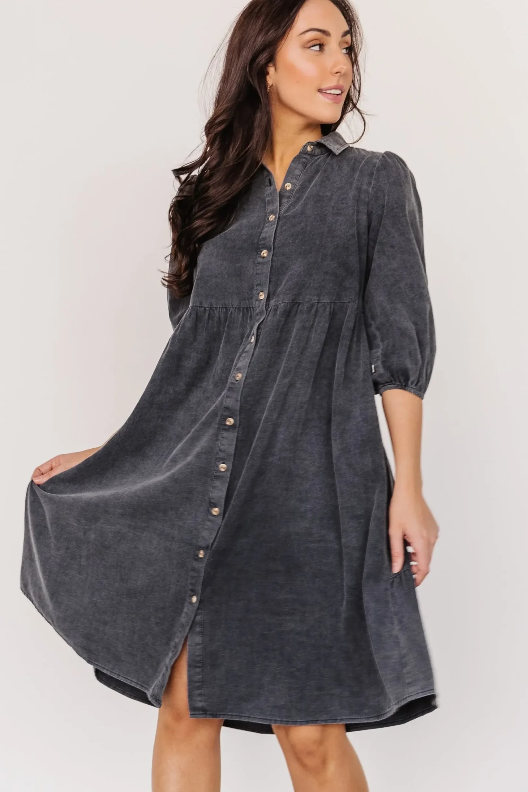 Clearance Baltic Born Sari Babydoll Dress | Washed Black