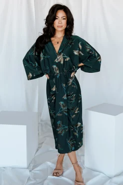 Outlet Baltic Born Shaneen Ruched Midi Dress | Jade Floral Shimmer