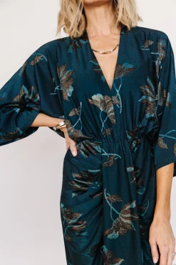 Outlet Baltic Born Shaneen Ruched Midi Dress | Jade Floral Shimmer