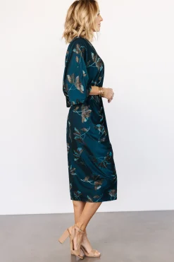 Outlet Baltic Born Shaneen Ruched Midi Dress | Jade Floral Shimmer