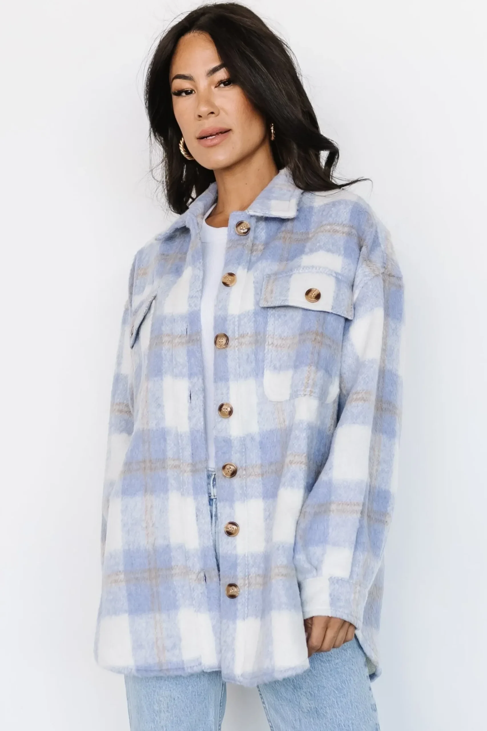 New Baltic Born Sharon Plaid Shacket | Blue + Off White