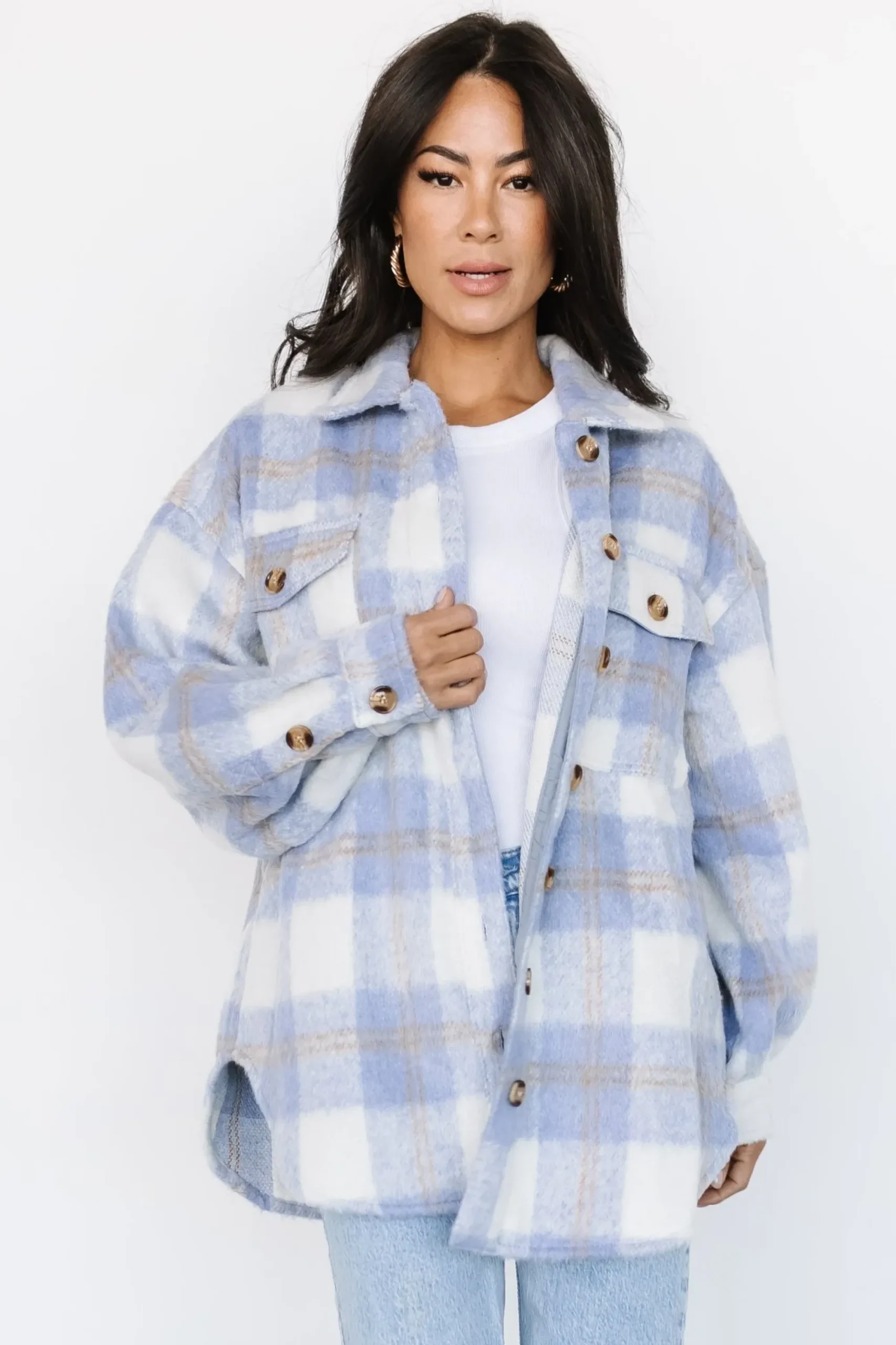 New Baltic Born Sharon Plaid Shacket | Blue + Off White