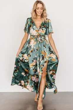 New Baltic Born Sicily Satin Maxi Dress | Eucalyptus Floral
