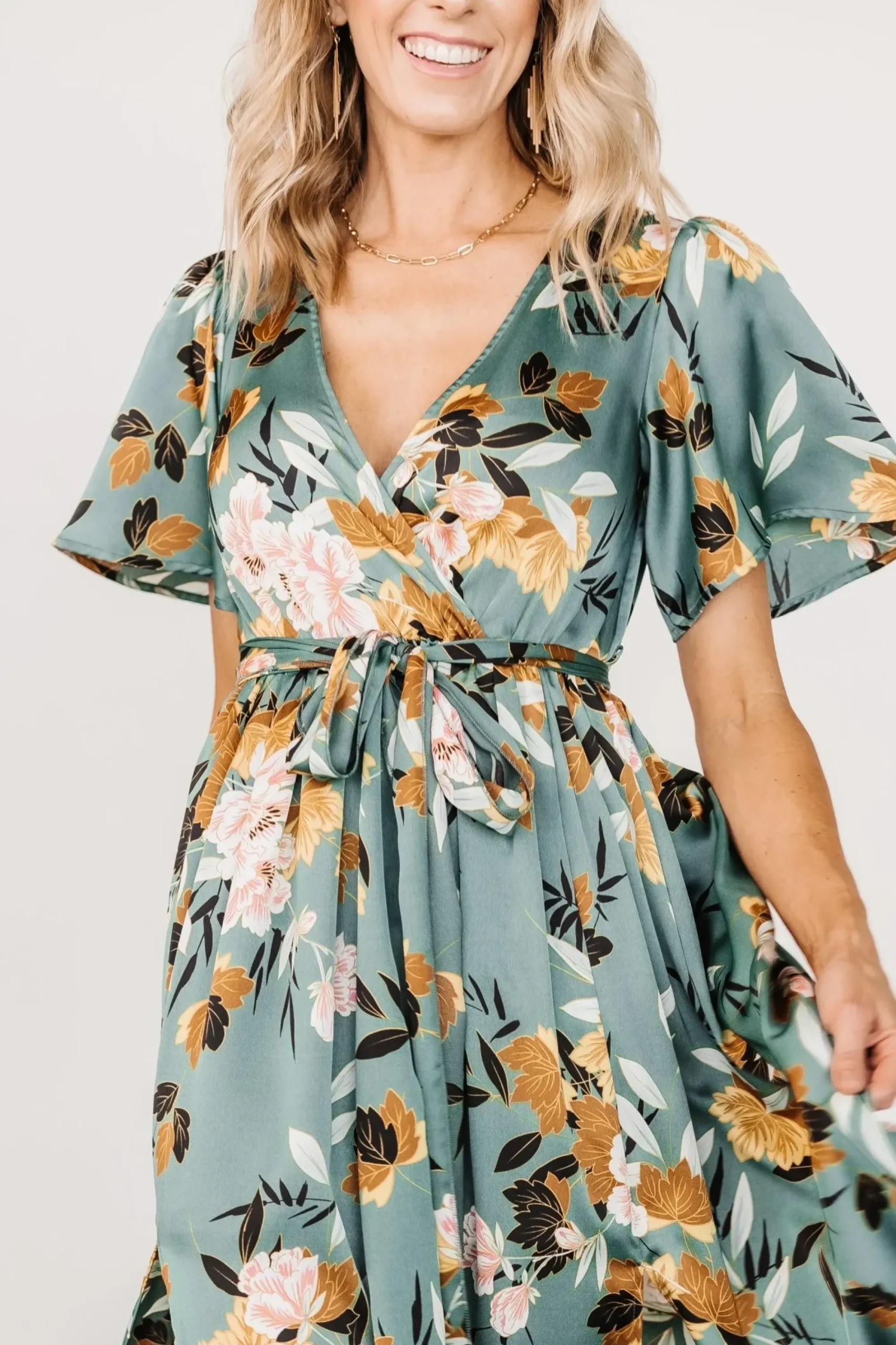 New Baltic Born Sicily Satin Maxi Dress | Eucalyptus Floral