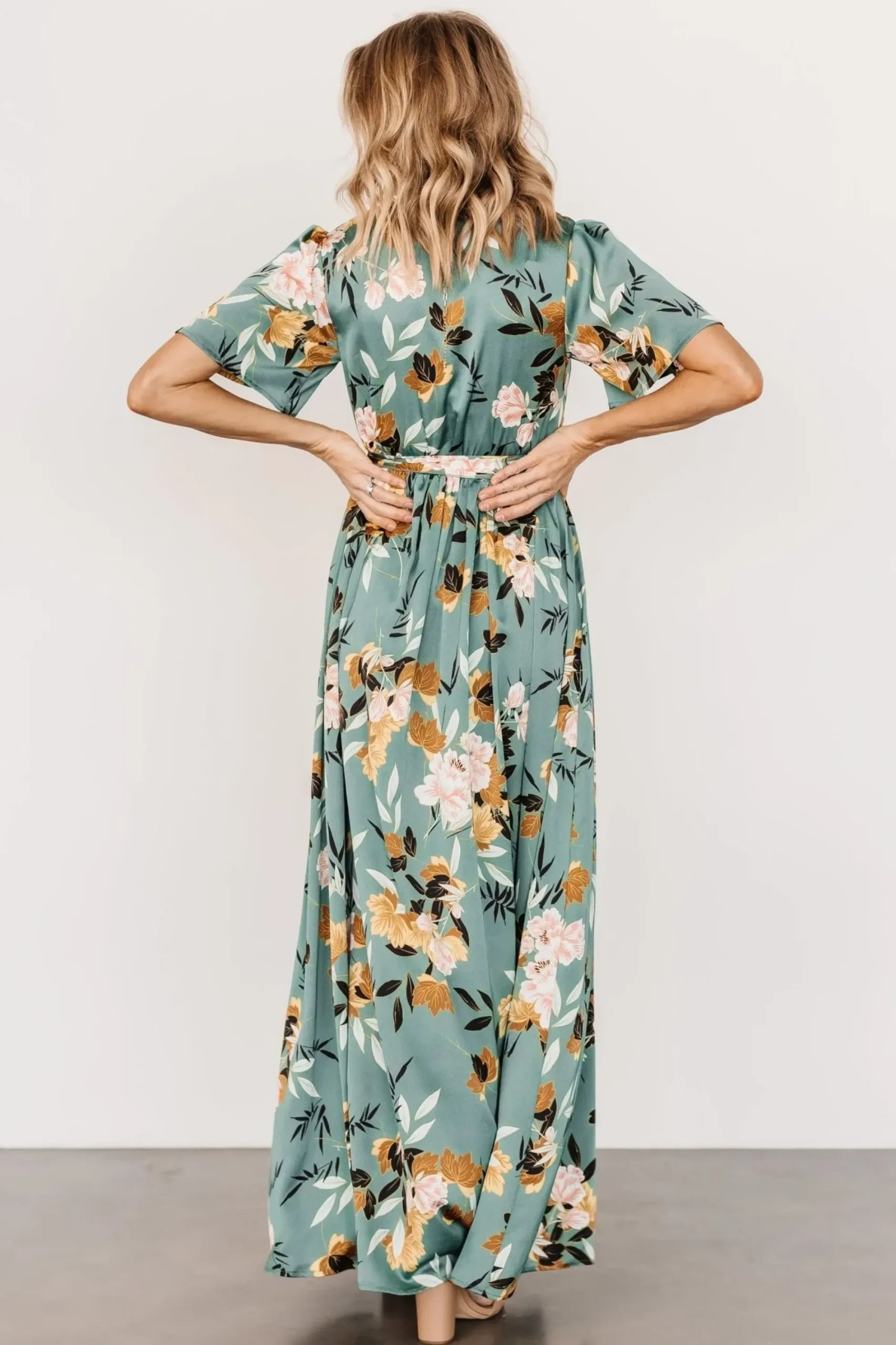New Baltic Born Sicily Satin Maxi Dress | Eucalyptus Floral