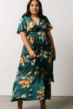 New Baltic Born Sicily Satin Maxi Dress | Deep Topaz Floral