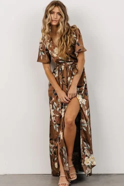 Outlet Baltic Born Sicily Satin Maxi Dress | Mocha Floral