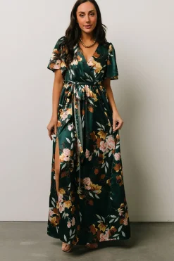 Outlet Baltic Born Sicily Satin Maxi Dress | Dark Green Floral