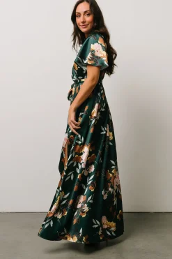 Outlet Baltic Born Sicily Satin Maxi Dress | Dark Green Floral
