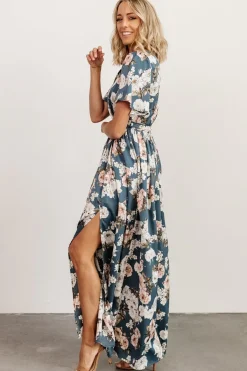 Outlet Baltic Born Sicily Satin Maxi Dress | Blue Floral