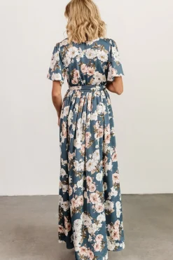 Outlet Baltic Born Sicily Satin Maxi Dress | Blue Floral