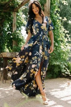 Best Baltic Born Sicily Satin Maxi Dress | Navy Floral