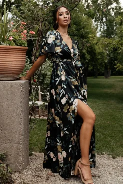 Online Baltic Born Sicily Satin Maxi Dress | Black Floral