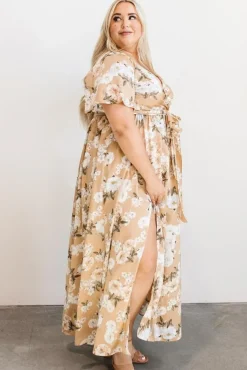 Outlet Baltic Born Sicily Satin Maxi Dress | Taupe Floral