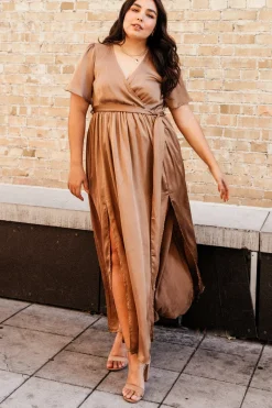 New Baltic Born Sicily Satin Maxi Dress | Mocha