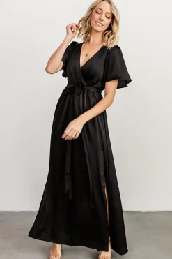 New Baltic Born Sicily Satin Maxi Dress | Black