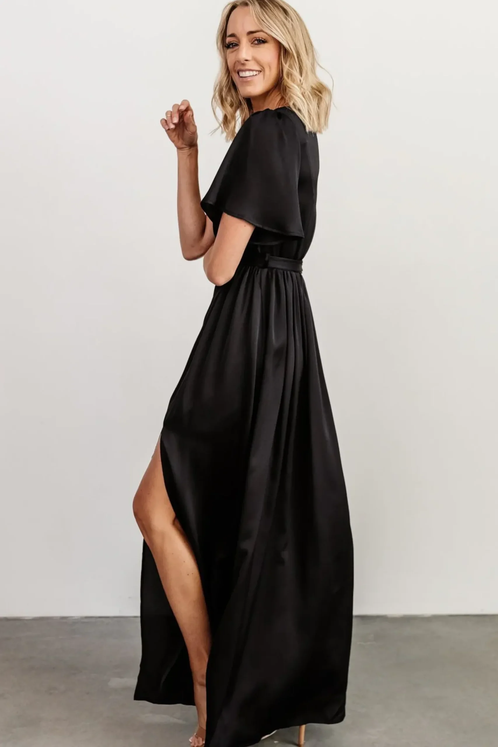 New Baltic Born Sicily Satin Maxi Dress | Black