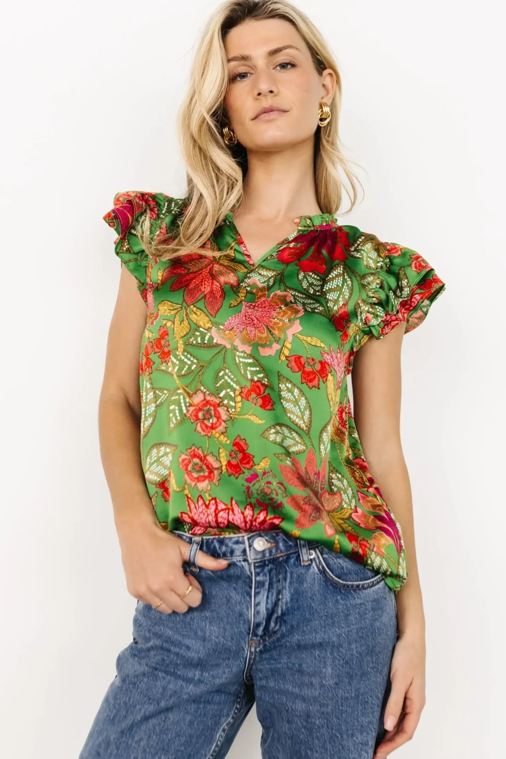Best Baltic Born Skyler Ruffle Top | Green Multi
