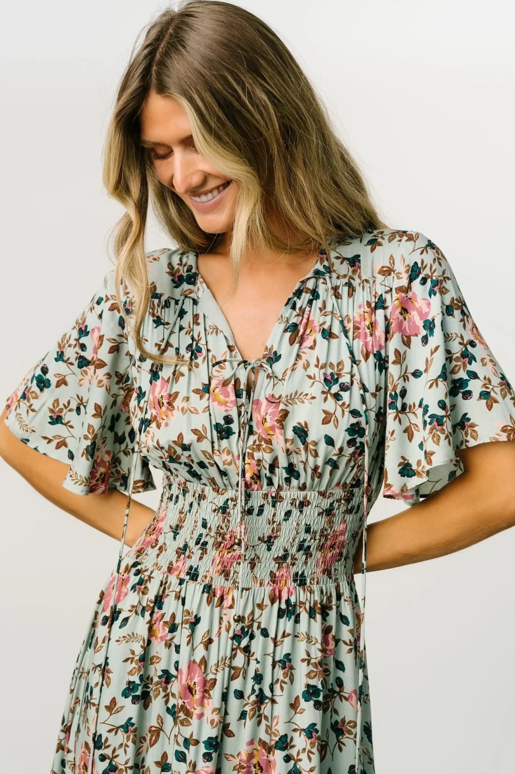 Clearance Baltic Born Spell Boho Midi Dress | Sage + Pink Floral