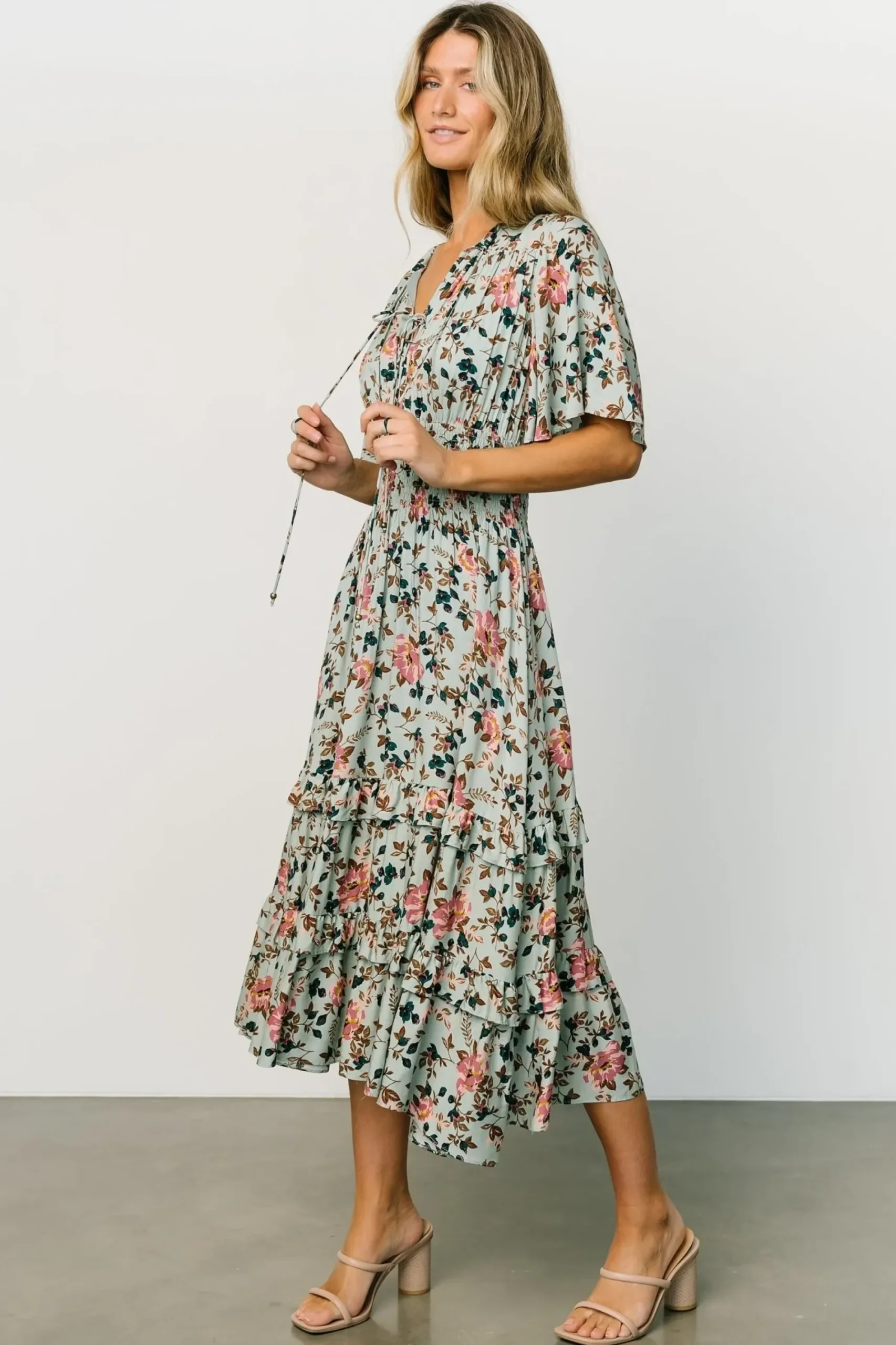 Clearance Baltic Born Spell Boho Midi Dress | Sage + Pink Floral