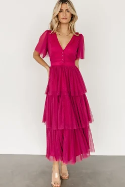 Hot Baltic Born Starlet Tiered Maxi Dress | Magenta Berry