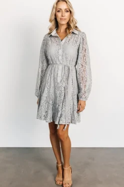 Clearance Baltic Born Stefan Lace Short Dress | Dove Gray