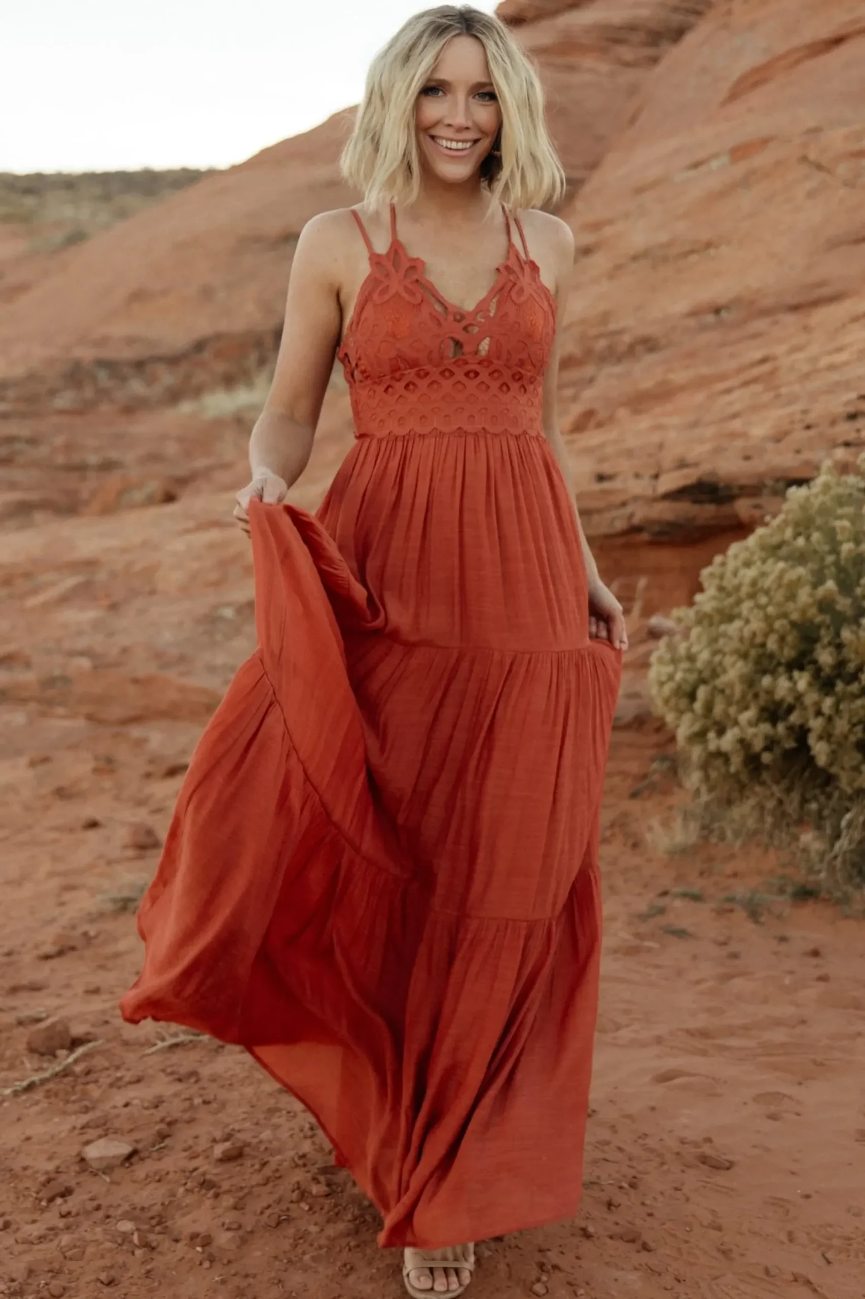 New Baltic Born Summerlin Lace Top Maxi Dress | Rust