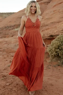 New Baltic Born Summerlin Lace Top Maxi Dress | Rust