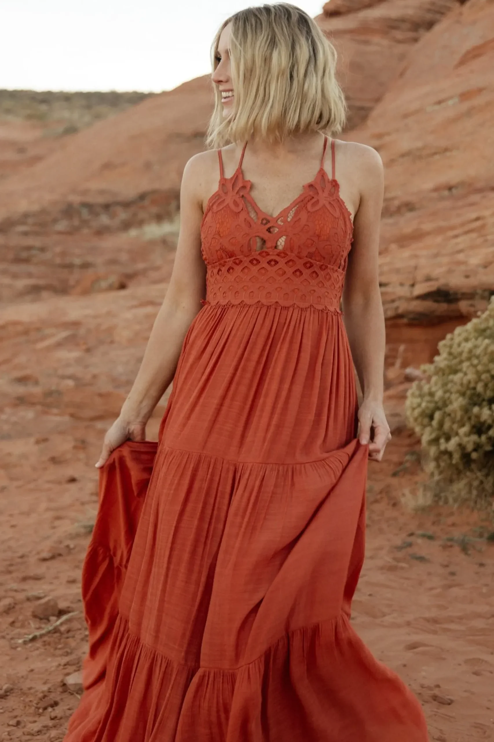 New Baltic Born Summerlin Lace Top Maxi Dress | Rust