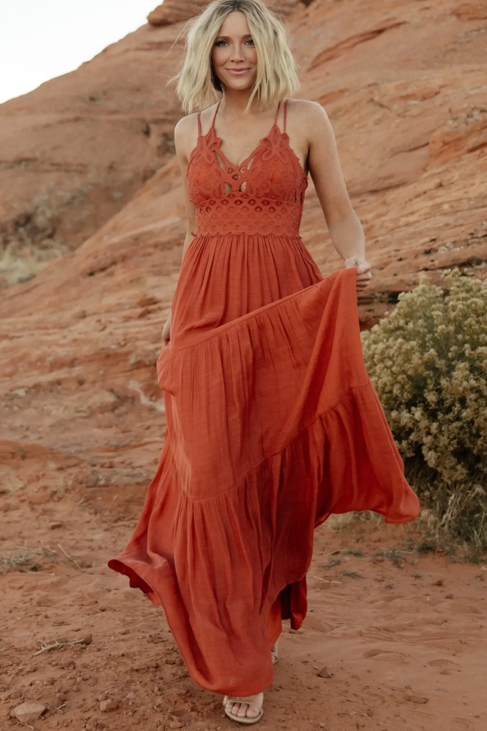 New Baltic Born Summerlin Lace Top Maxi Dress | Rust