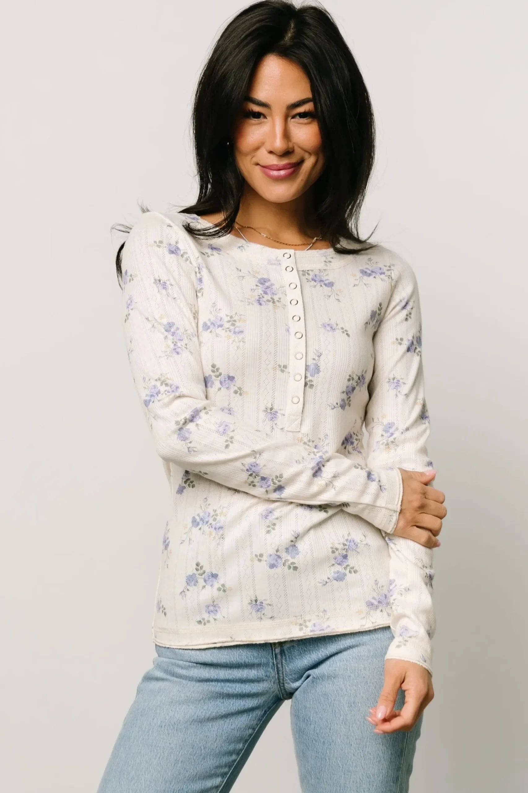 Fashion Baltic Born Suzanne Henley Top | Periwinkle Floral