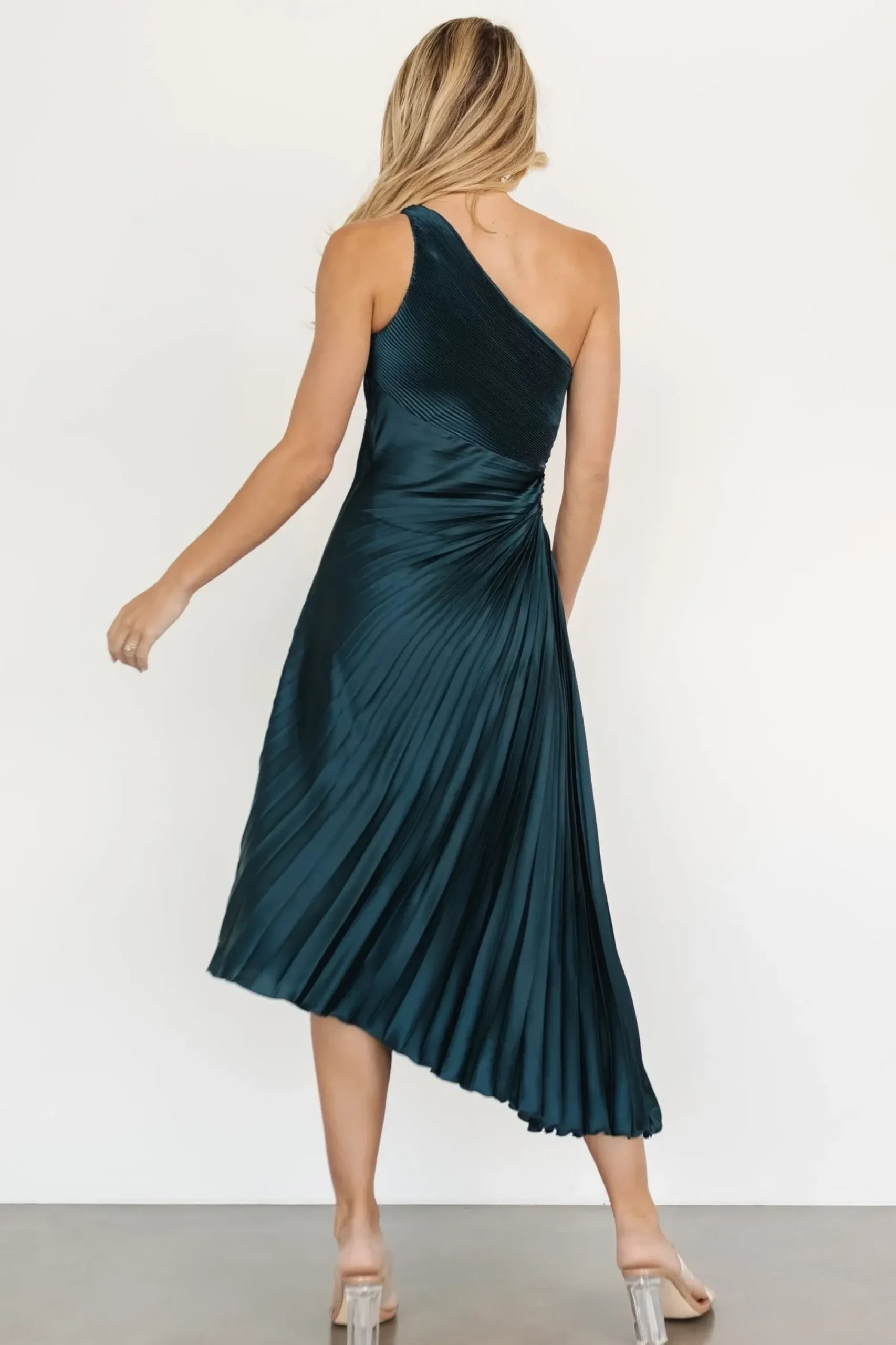 New Baltic Born Tasia One Shoulder Pleated Dress | Deep Jade