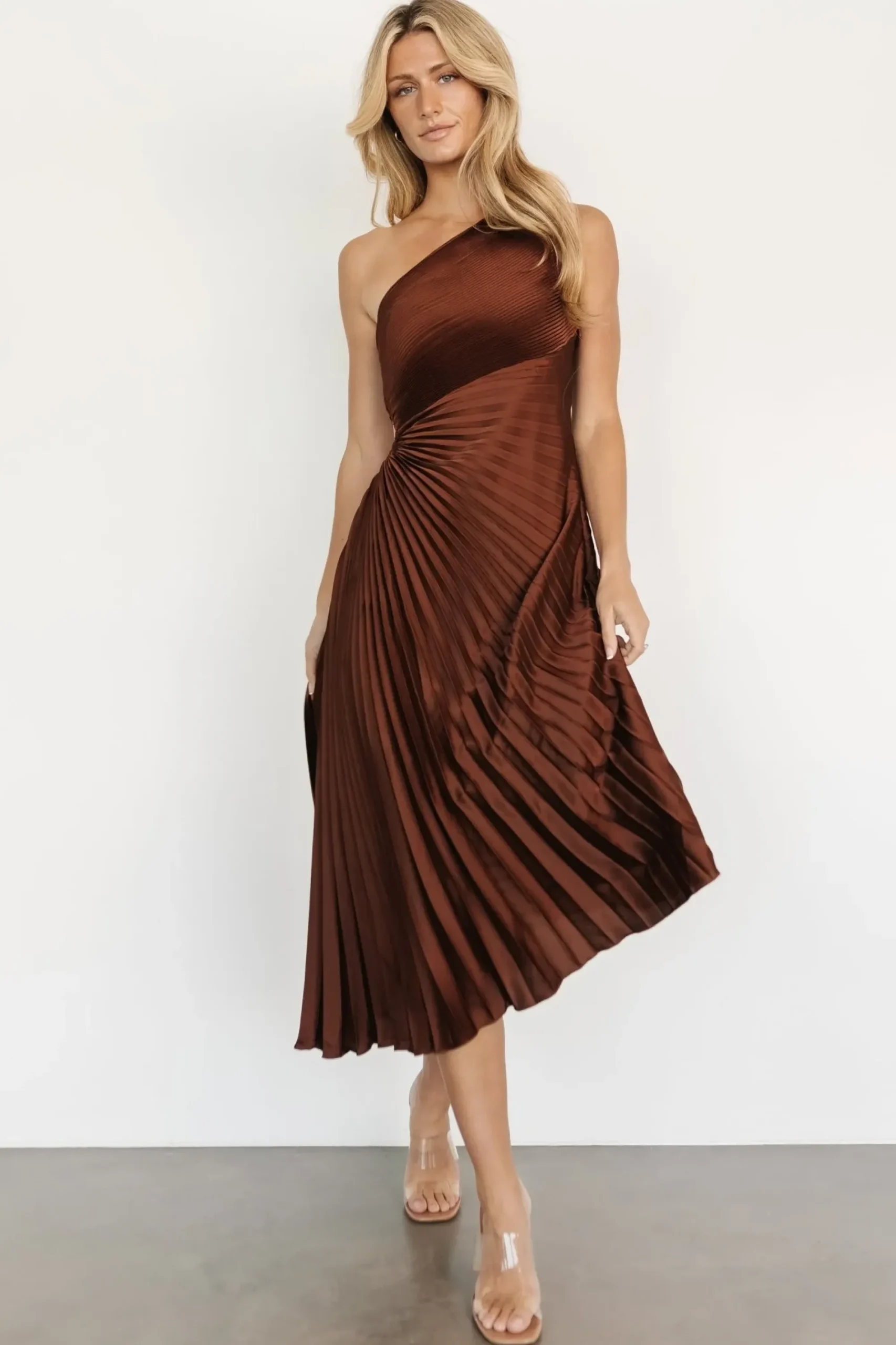 Online Baltic Born Tasia One Shoulder Pleated Dress | Mahogany